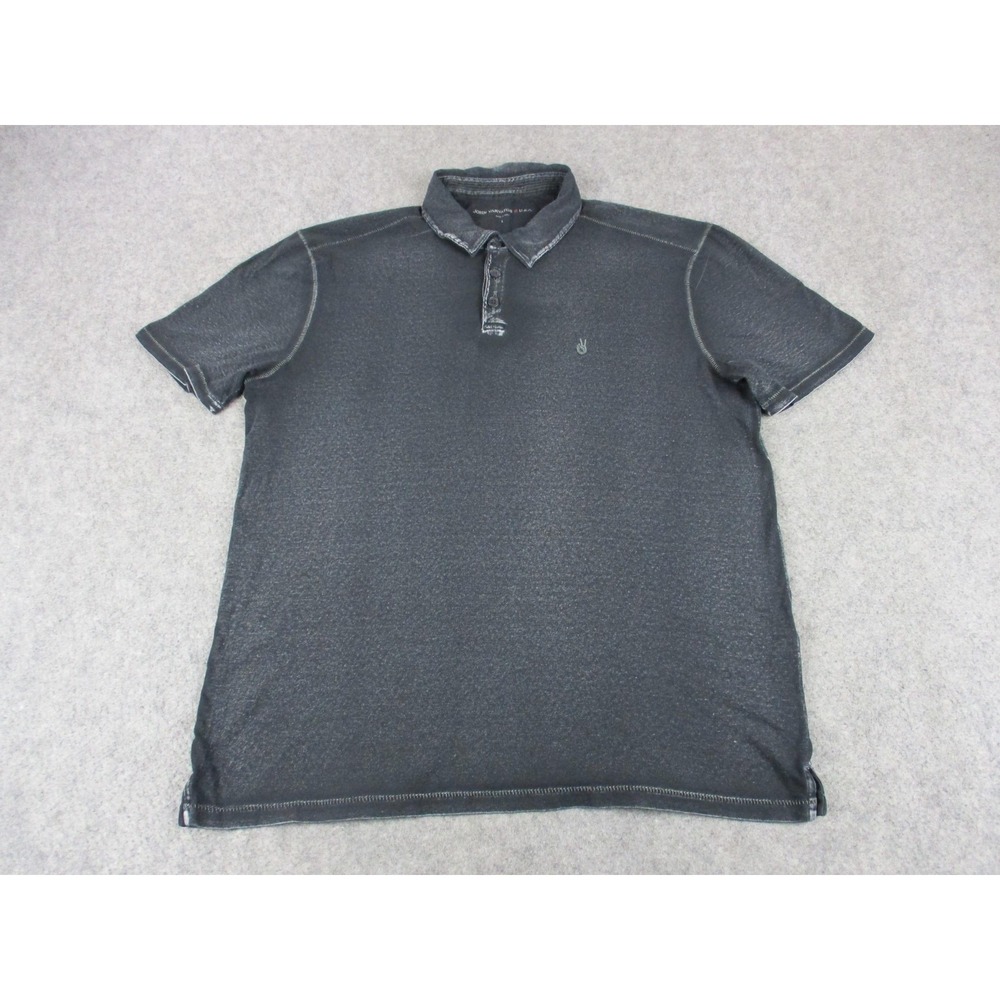 John Varvatos Polo Shirt Mens Large Black Acid Wash Peace Sign Casual Cotton USA